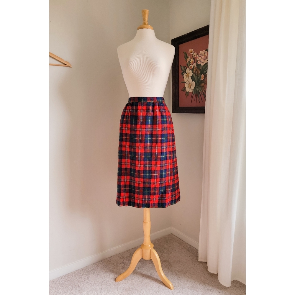 Vintage Pendleton Plaid Wool Tartan High Waist 80s Vintage Holiday Midi Skirt - Picture 7 of 15